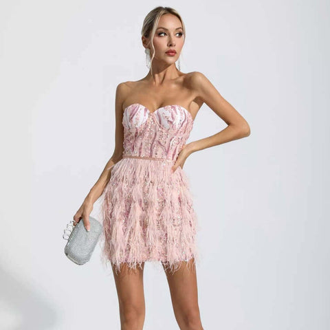 Dainty Doll Sequin Feather Fringe Mini Dress