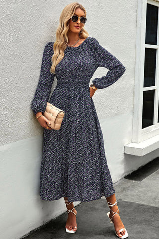 Floral A-Line Long Sleeve Maxi Dress