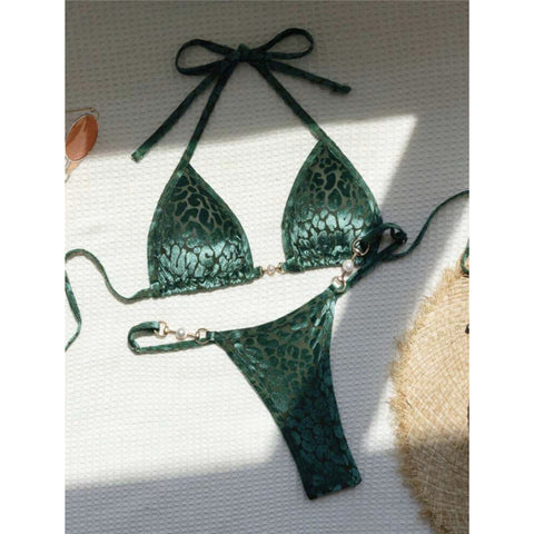 Jamie Leopard Halter Mini Micro Thong Bikini