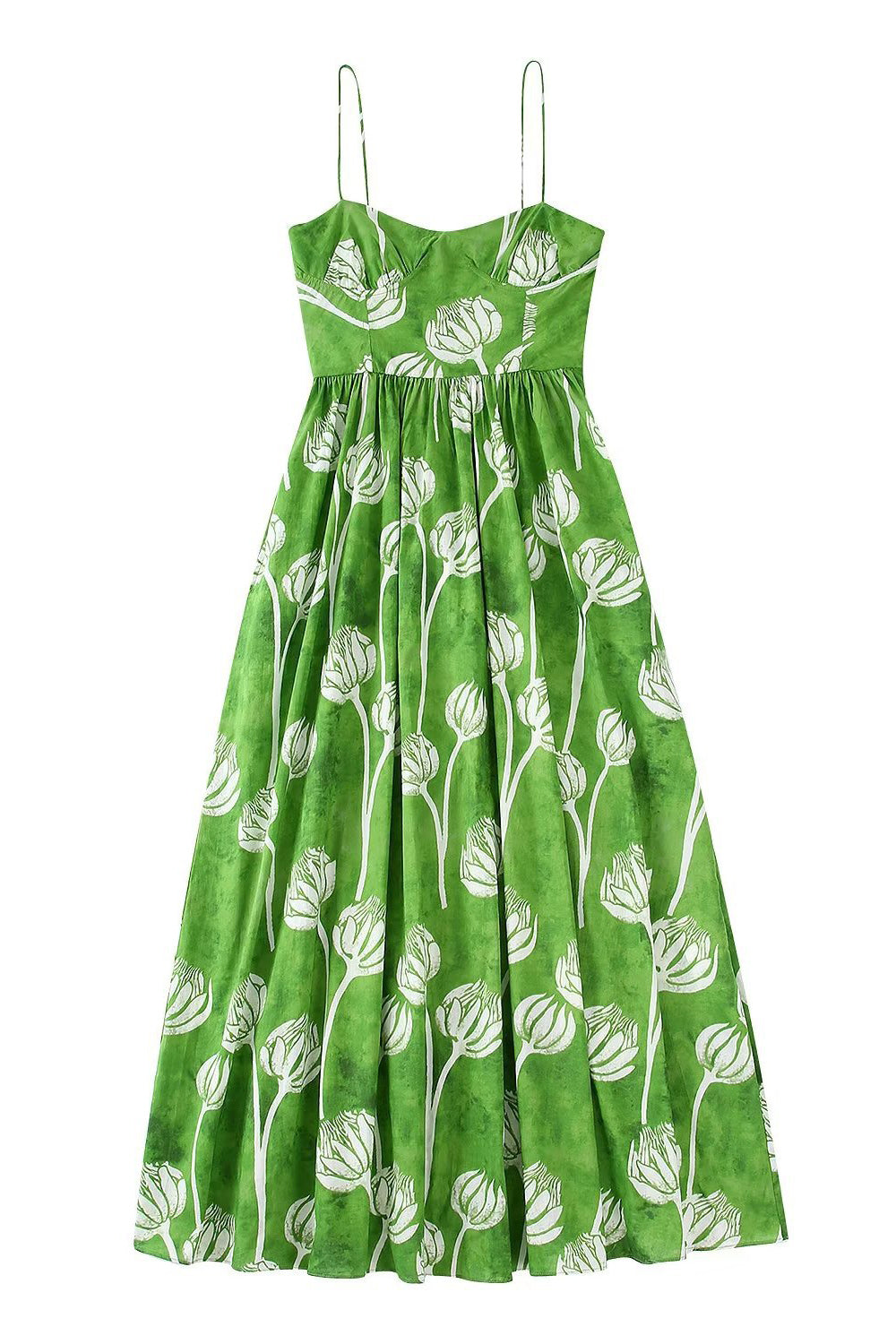 Green Spaghetti Straps Print Maxi Dresses