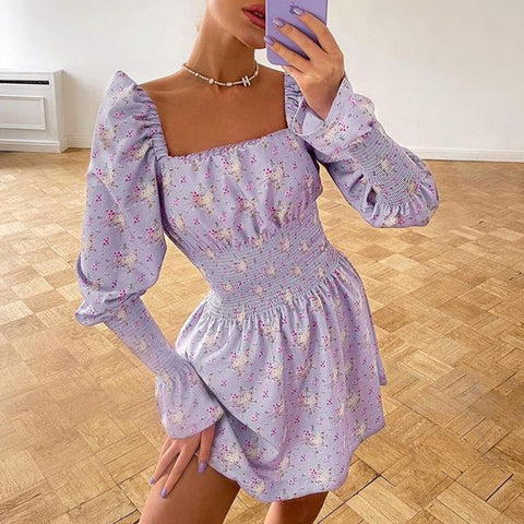 Mona Floral Print Long Sleeve Mini Dress