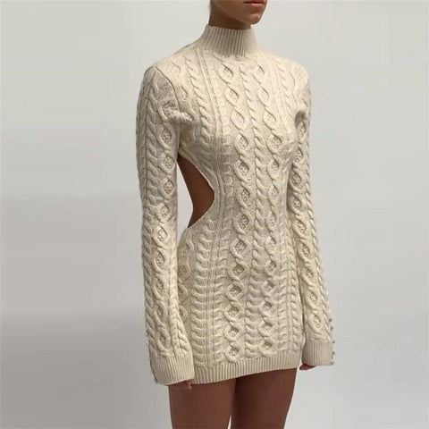 Buttermilk Knitted Long Sleeve Backless Mini Dress