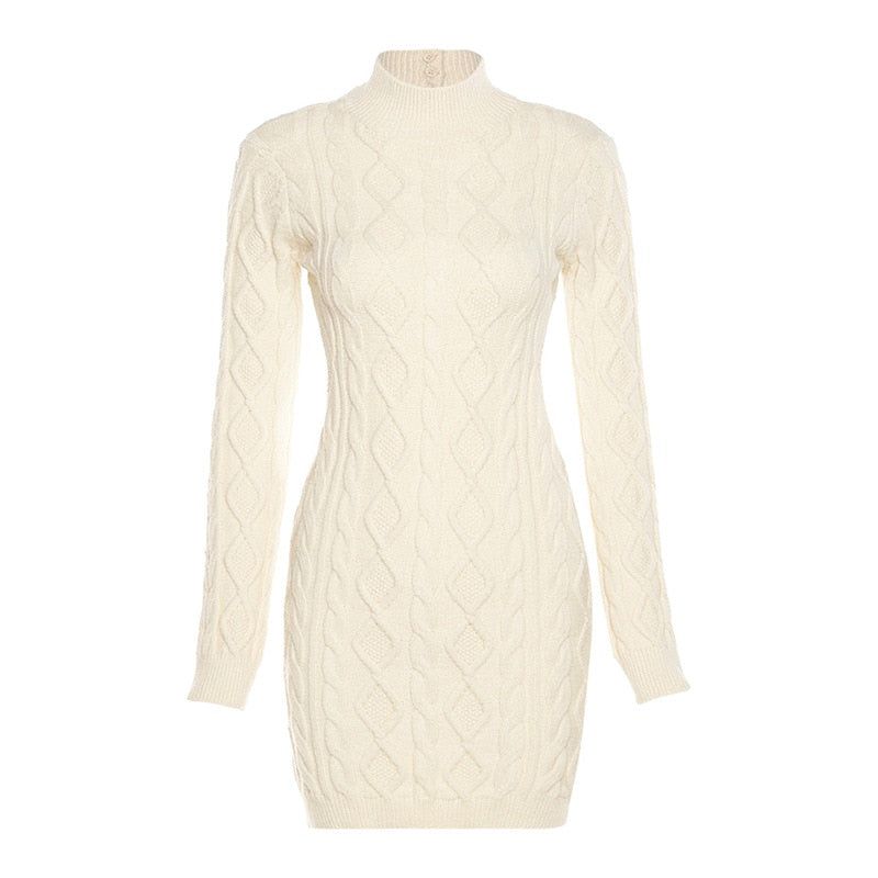 Buttermilk Knitted Long Sleeve Backless Mini Dress