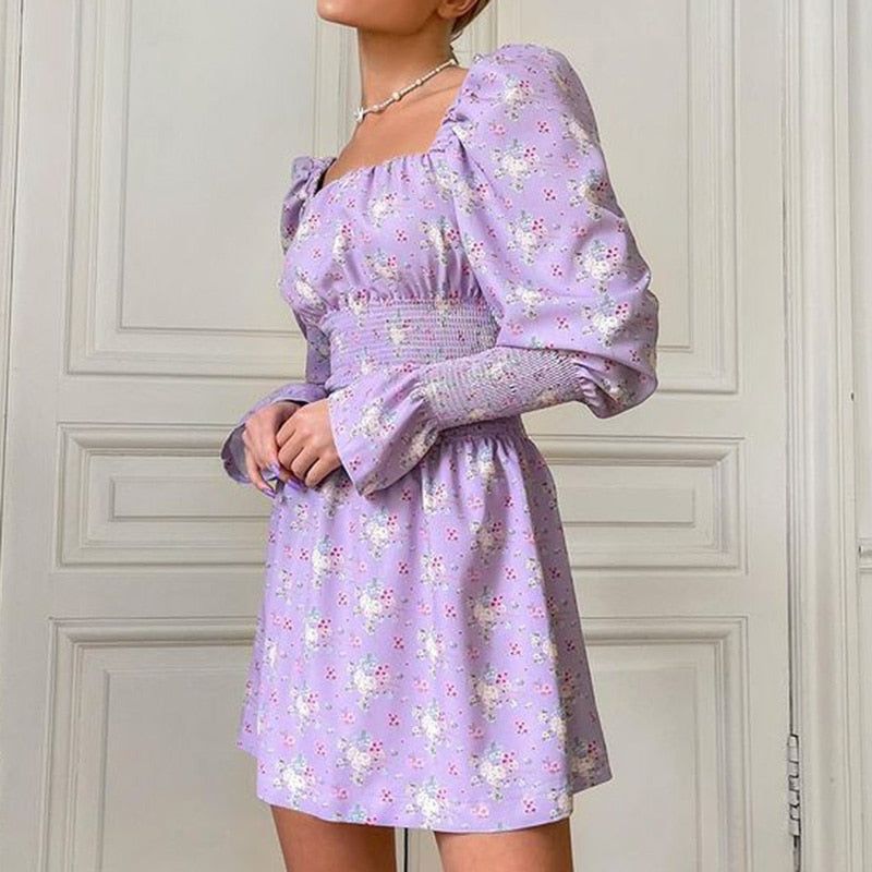 Mona Floral Print Long Sleeve Mini Dress