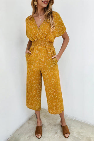 V Neck Wide Leg Polka Dot Jumpsuit