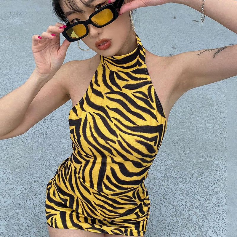 Hot Yellow Zebra Print Mini Dress