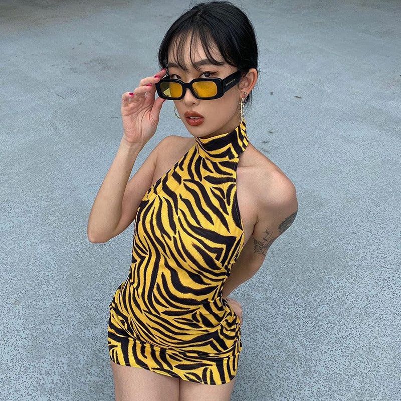 Hot Yellow Zebra Print Mini Dress