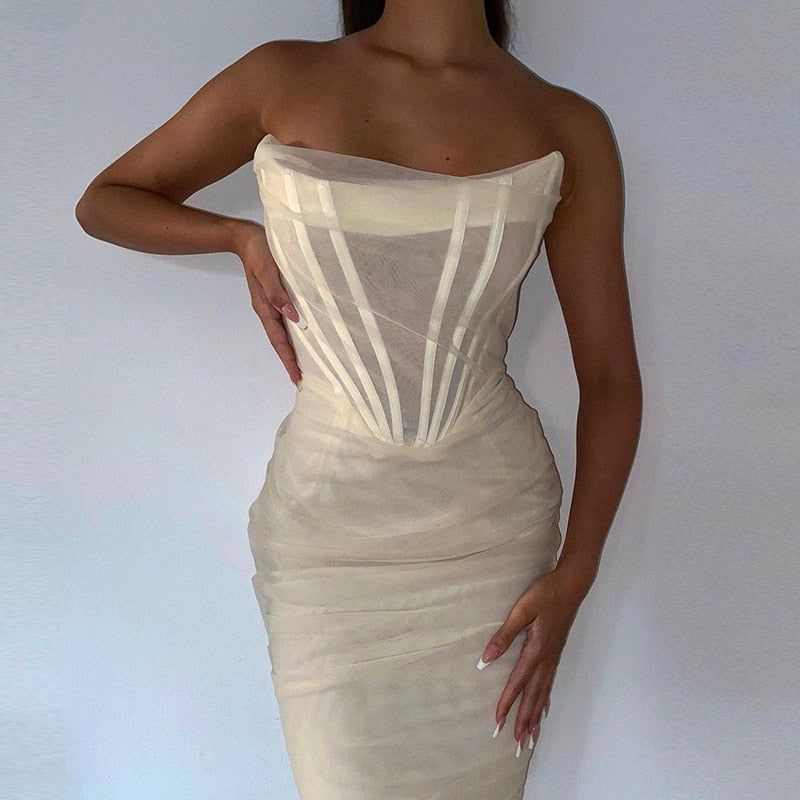 Mon Amour Strapless Corset Midi Dress