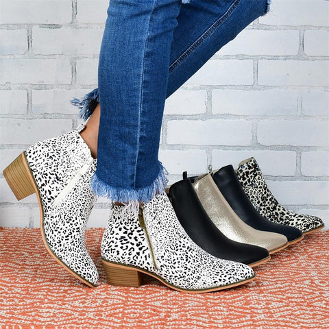 Zipper Thick Heel Ankle Boots