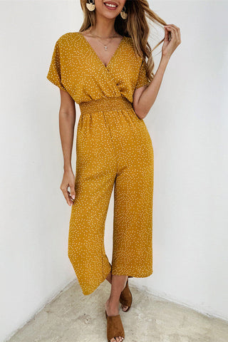 V Neck Wide Leg Polka Dot Jumpsuit