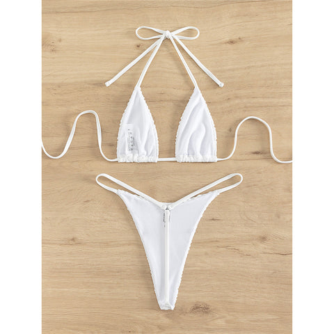 Debbie Wrinkled Halter Mini Micro Thong Bikini