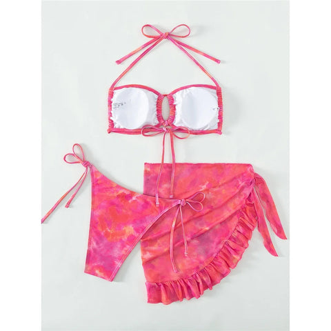 Ruby With Sarong Tie Dye Ruffled Frilled Bikini