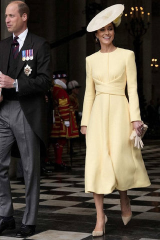 Kate Middleton Inspired Elegant Daffodil Midi Dress