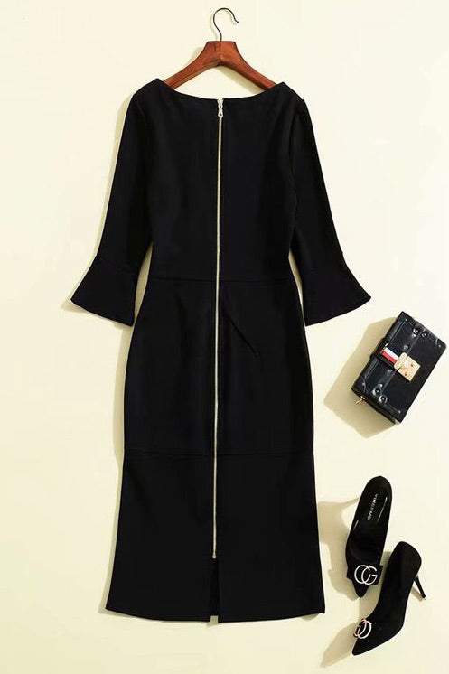 Celebrity Inspired Black Midi Half Sleeves Dress