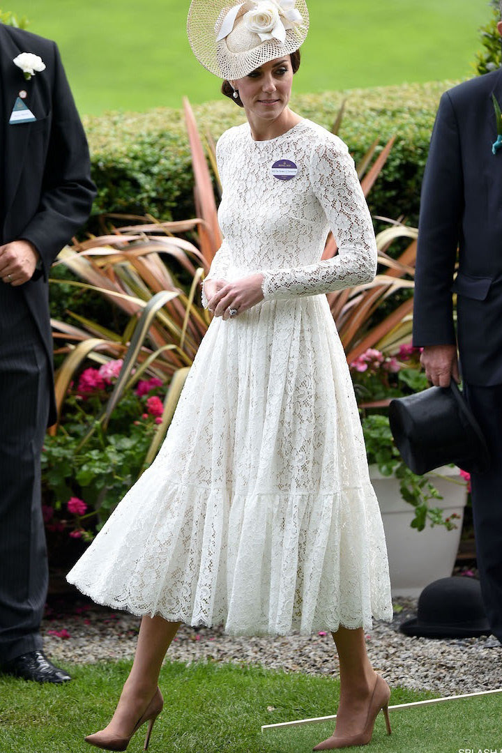 Kate Middleton White Lace Midi Dress