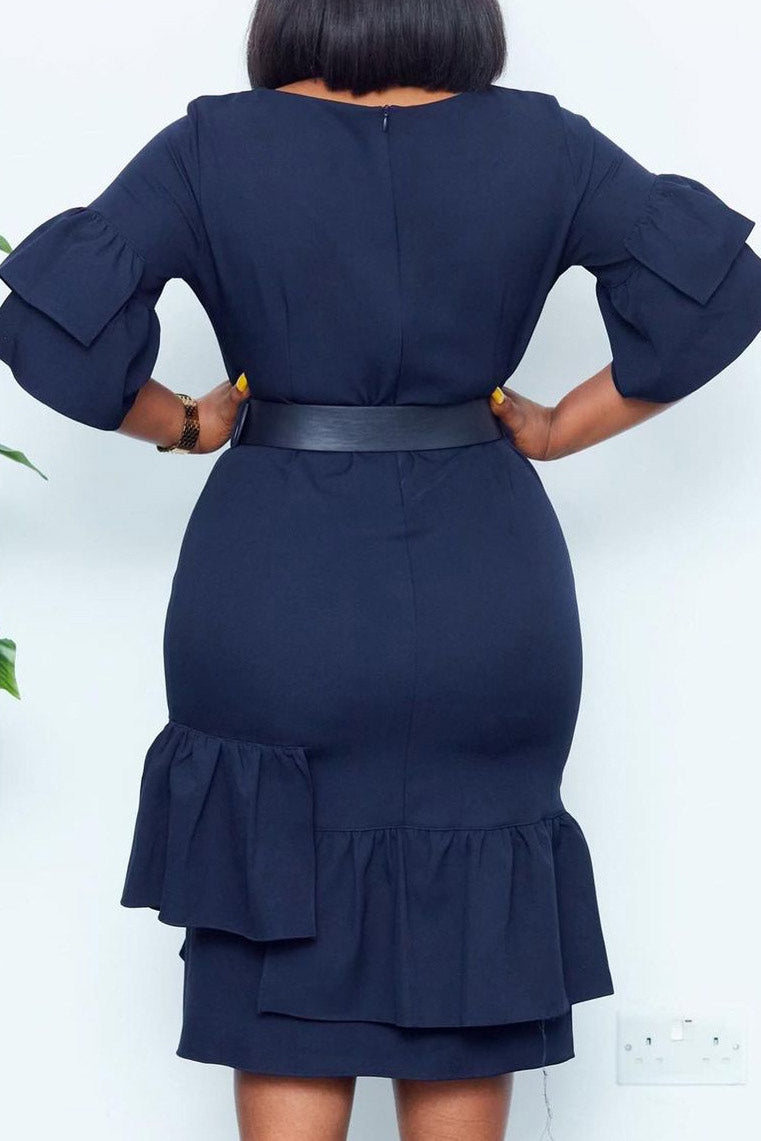 Knee Length Dark Navy Half Sleeves Dress