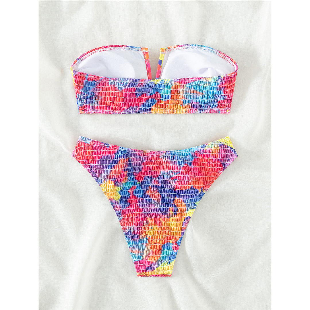 Jasmine Printed Bandeau Wrinkled V Shaped Bikini