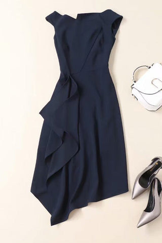 Meghan Markle Dark Navy Asymmetric Cocktail Party Dress