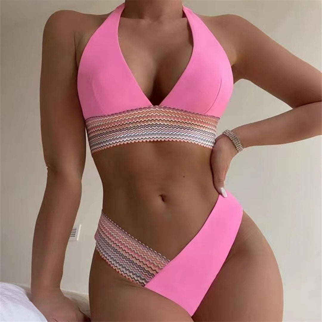 Aimee Splicing Halter V Neck Bikini