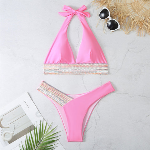 Aimee Splicing Halter V Neck Bikini