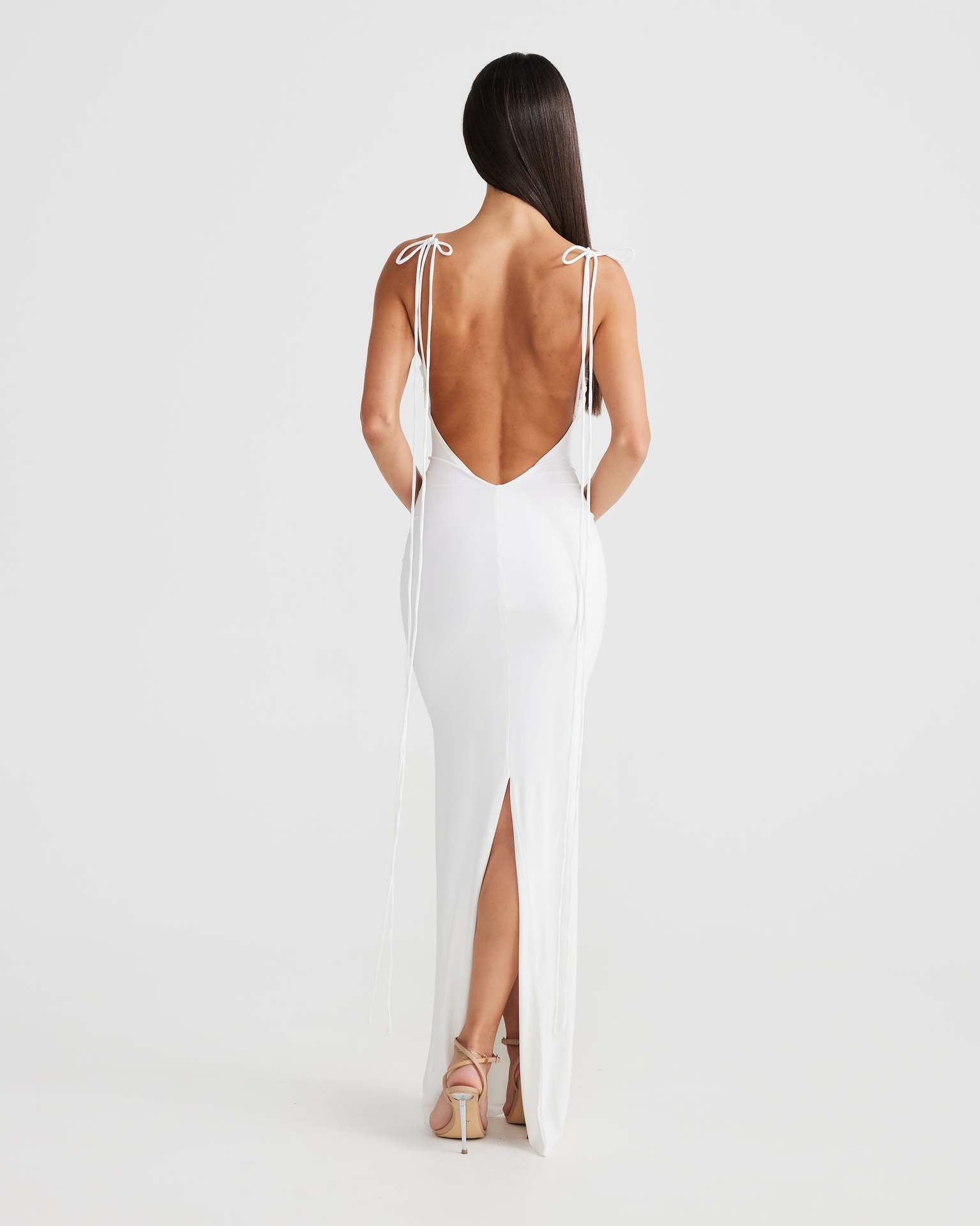 Gathered off-shoulder halter dress