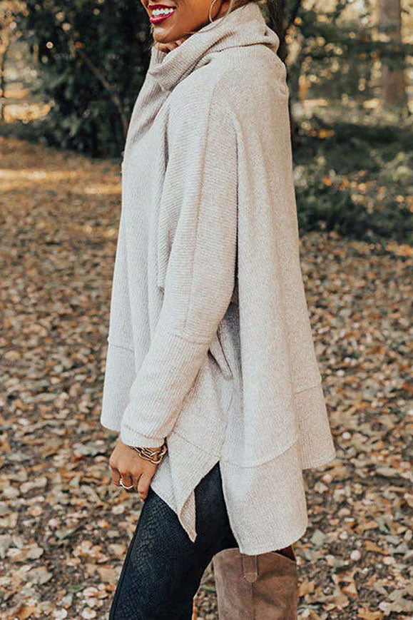 Sudadera con cuello alto y manga dolman estilo waffle