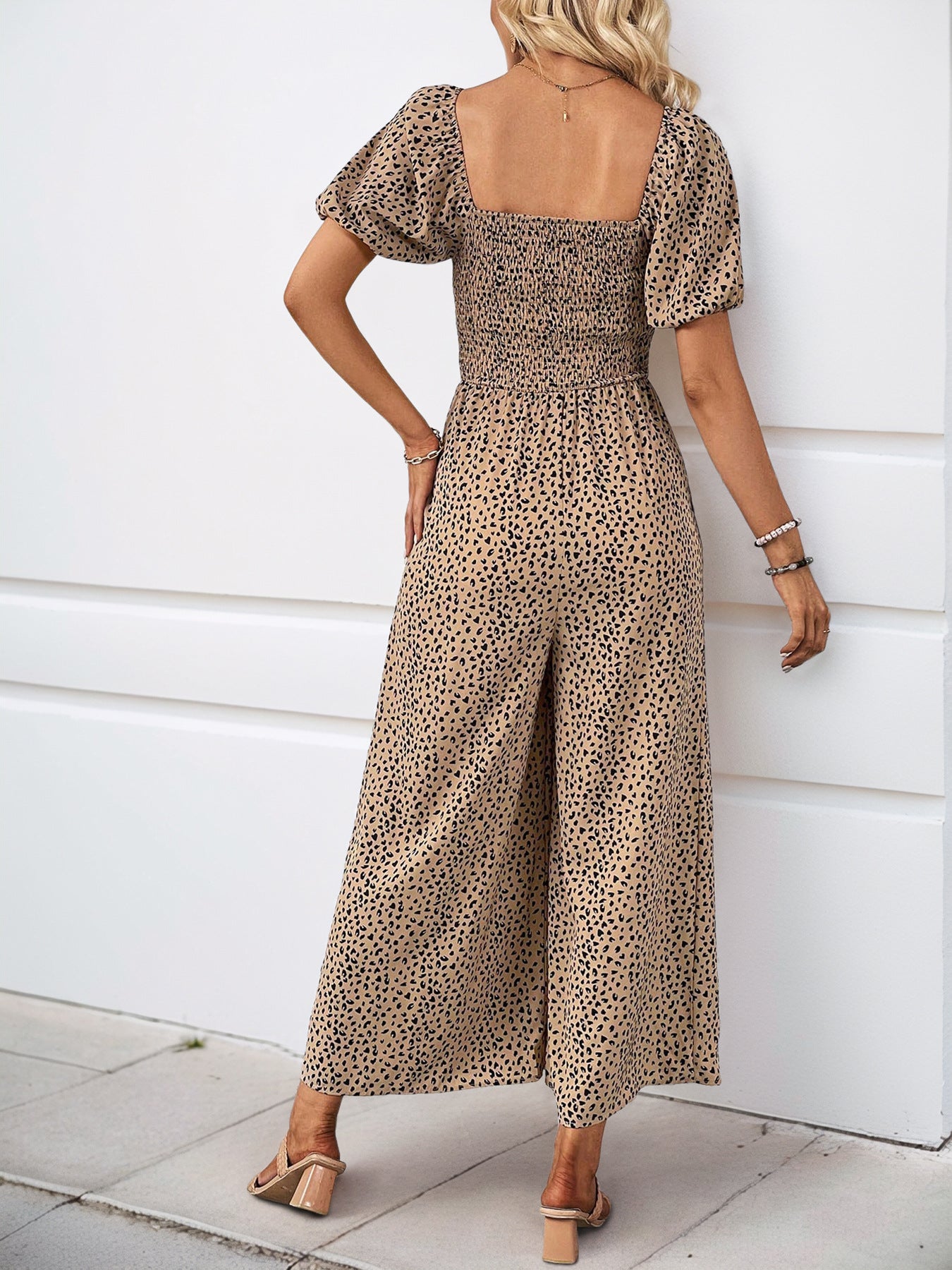 V Neck Wide Leg Polka Dot Jumpsuit