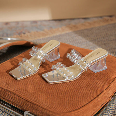 Creative Pretty Women's Transparent French Rivet Slippers