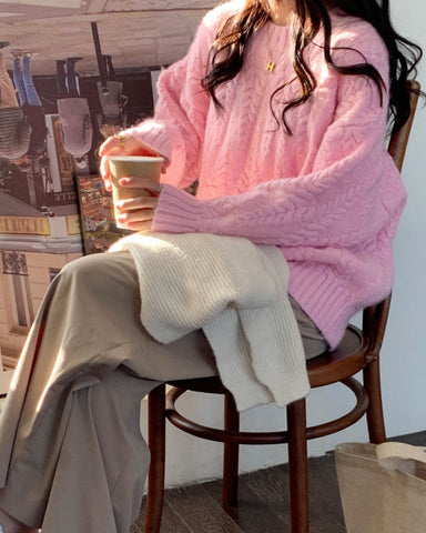 Wheat twist loose knitted pullover sweater