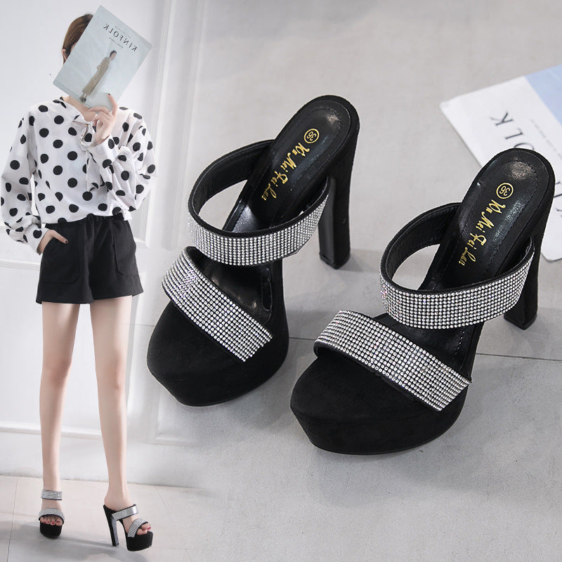 Comfortable Women's High Waterproof Platform Rhinestone Heels