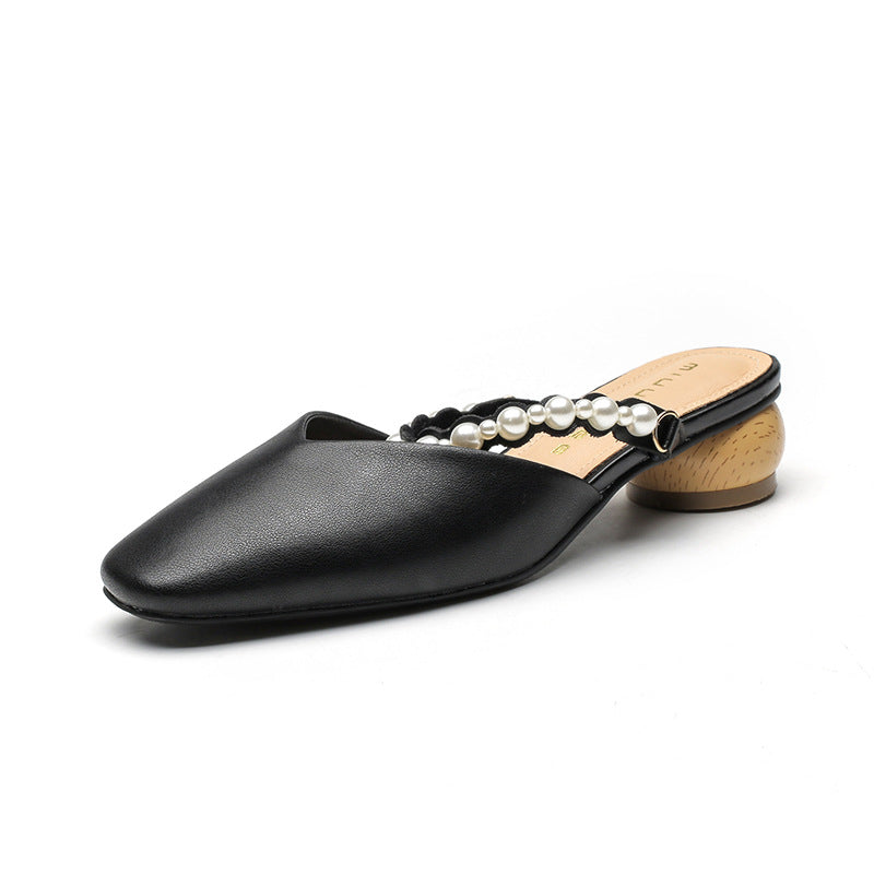 Women's Outer Wear Genuine Black Pointed Slip-on Low Heels