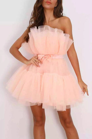 Tube top Mesh Temperament bow tutu Dress