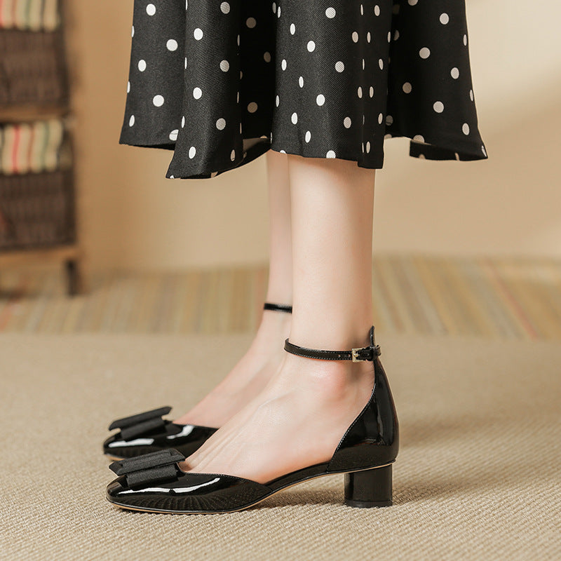 Women's Skirt Square Buckle Low-cut Pumps Korean Round Heels