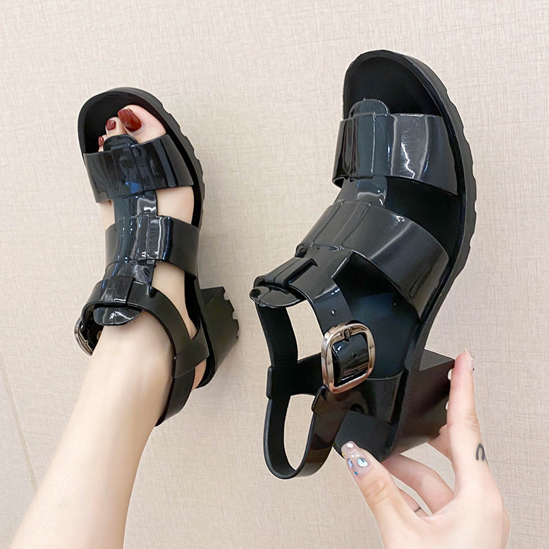 Popular Women's Comfortable Thick Buckle Roman Heels