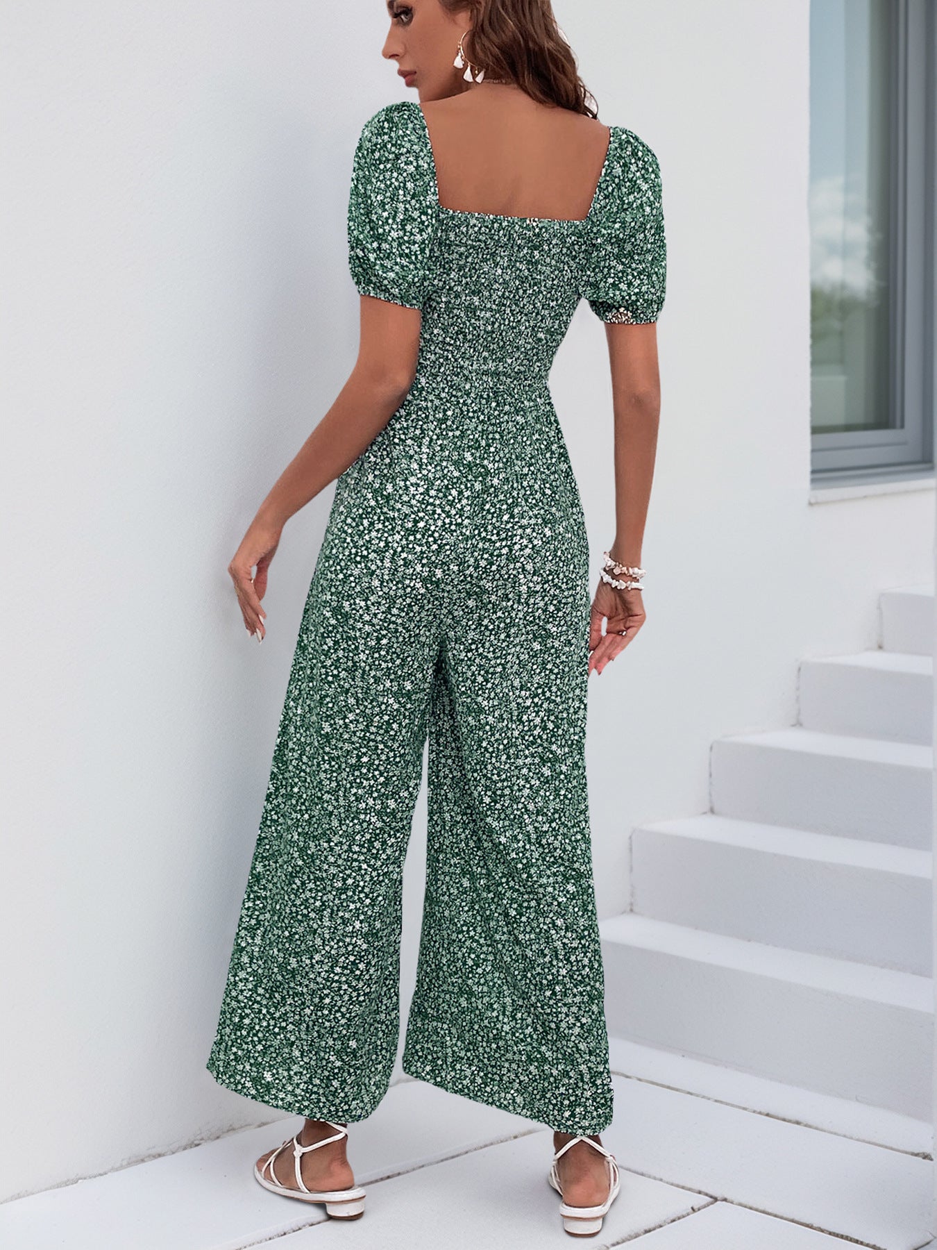 V Neck Wide Leg Polka Dot Jumpsuit
