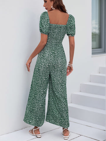 V Neck Wide Leg Polka Dot Jumpsuit