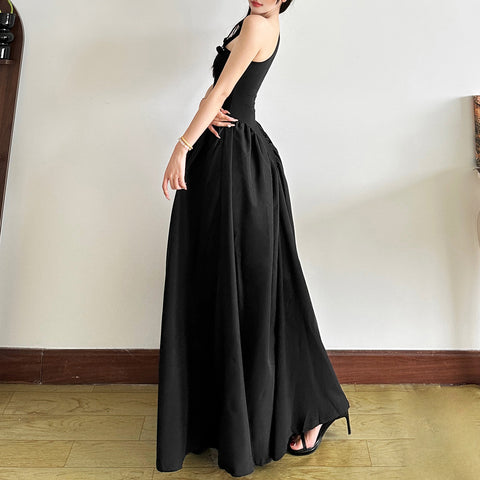 One-shoulder design 3D flower embellished maxi dress