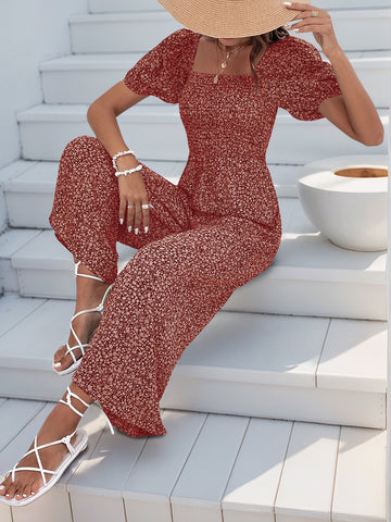 V Neck Wide Leg Polka Dot Jumpsuit