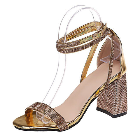 Glamorous Women's Rhinestone Chunky Buckle With Heels