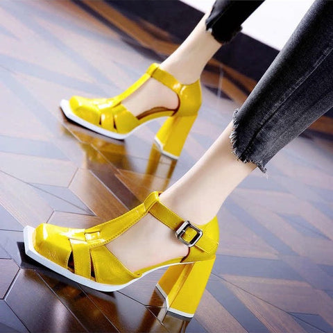 Casual Hollow Strap Waterproof Platform Chunky Heels