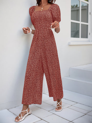 V Neck Wide Leg Polka Dot Jumpsuit