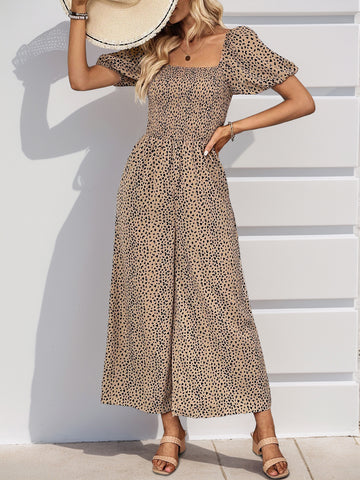 V Neck Wide Leg Polka Dot Jumpsuit