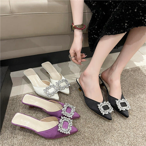 Women's Korean Square Buckle Closed Toe Ladies Heels