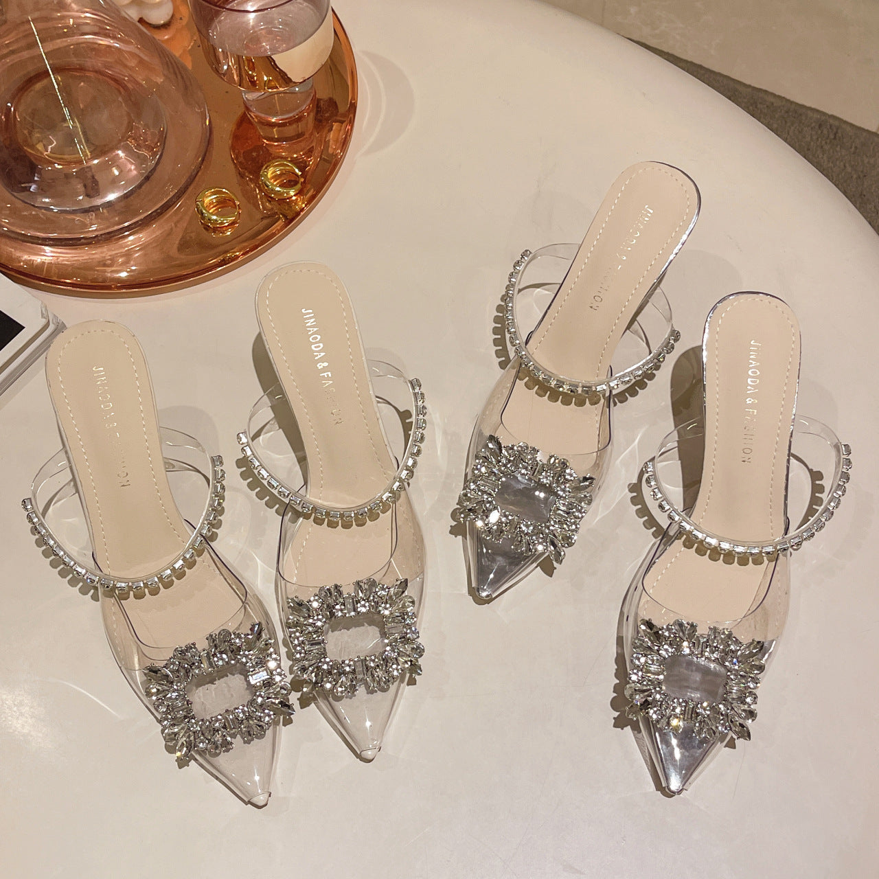 Women's Stylish Outdoor Summer Korean Style Rhinestone Pearl Word Heels