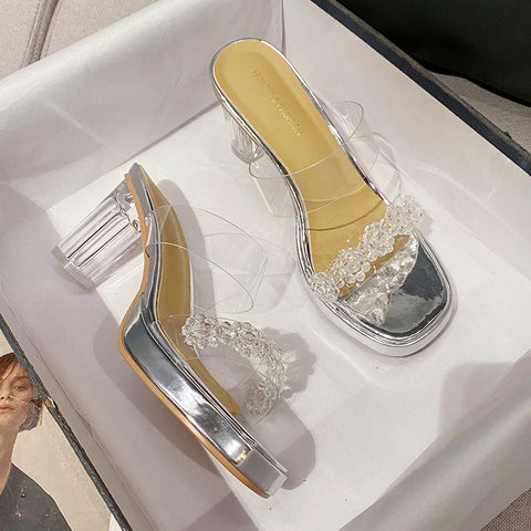 Women's Summer Rhinestone Transparent Strap Heels