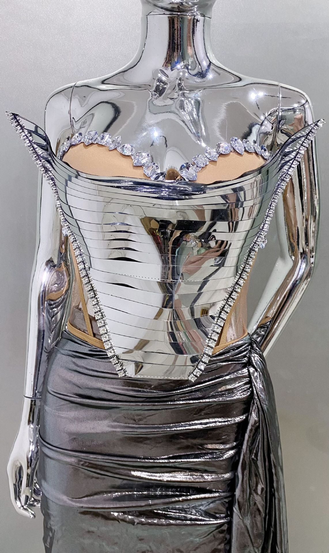 Metal Corset Crystals Mesh Dress