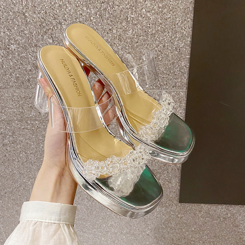 Women's Summer Rhinestone Transparent Strap Heels