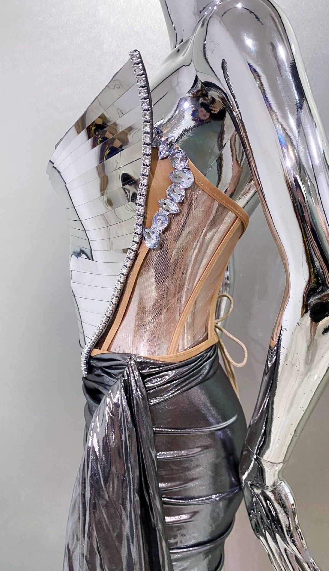 Metal Corset Crystals Mesh Dress