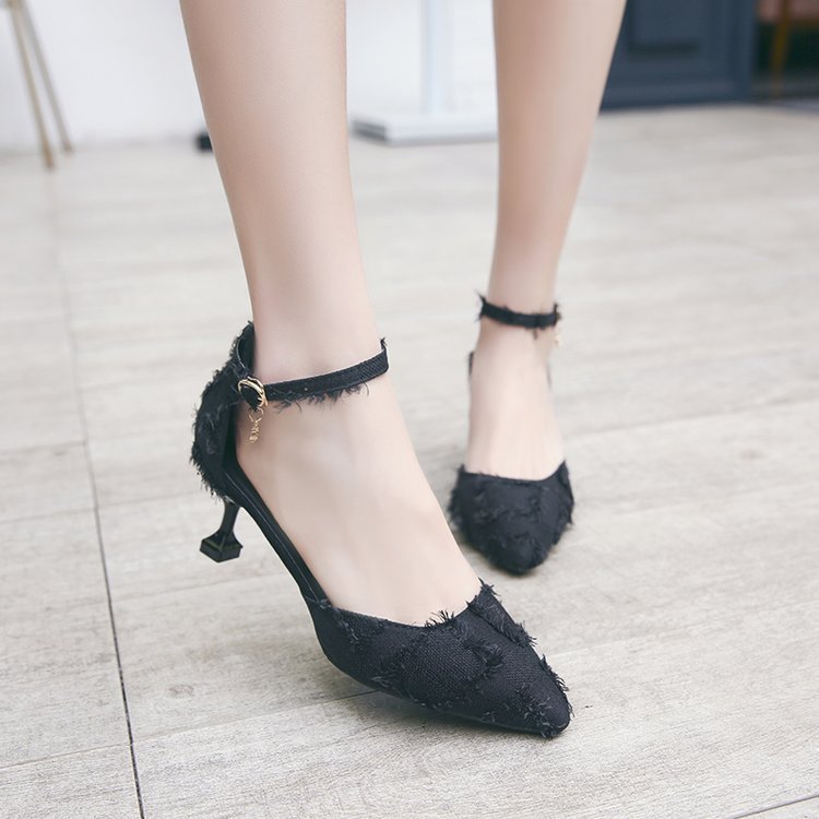 Women's Rubber Stiletto Suede Pointed Toe Buckle High Heels