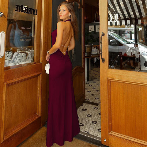 Halter neck open back dress